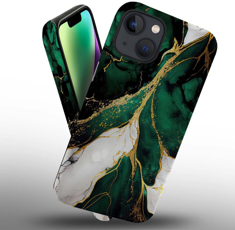 Phone Case Compatible with iPhone 14 Plus Case,Hybrid 2 Layer PC Hard Shell + Silicone Protective Case, White Gold Marble Scratch-Resistant Shockproof Cover for iPhone 14 Plus