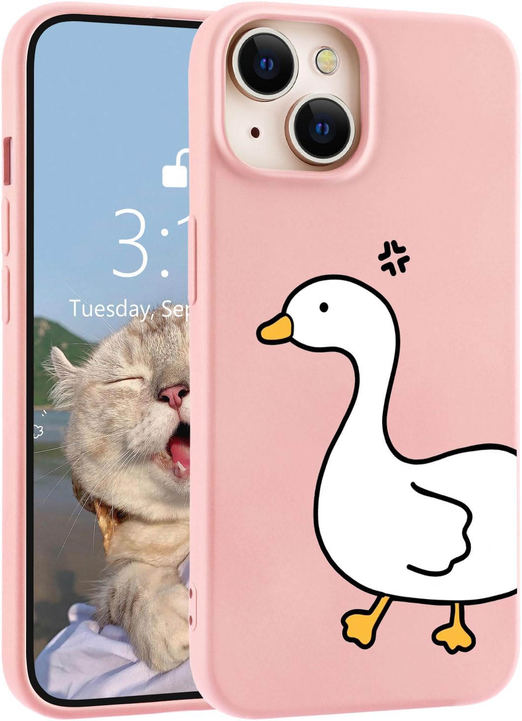 for iPhone 13 Case, Cute Kawaii Panda Pink Liquid Silicone Slim Fit Soft Gel Rubber Protective Phone Cover for Women Girls