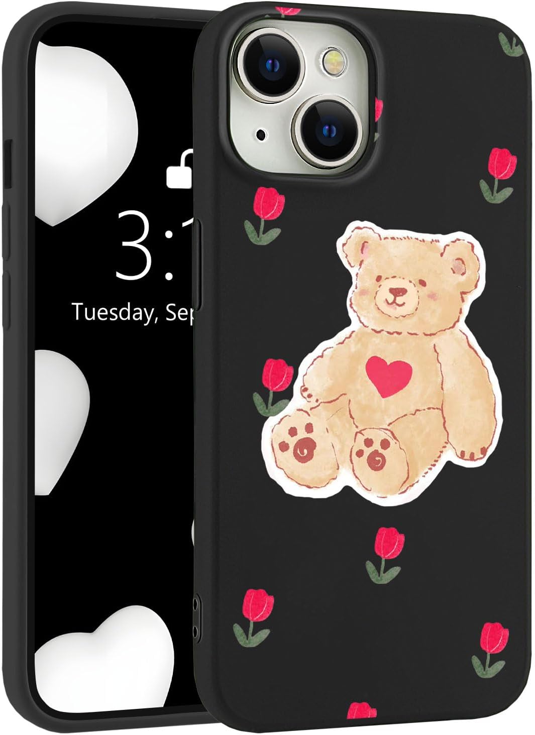 for iPhone 13 Case, Cute Kawaii Panda Pink Liquid Silicone Slim Fit Soft Gel Rubber Protective Phone Cover for Women Girls