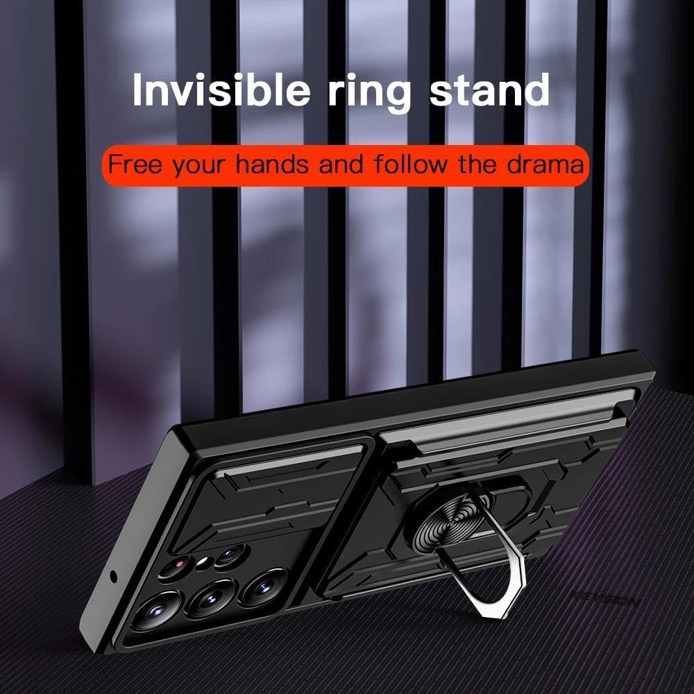 for Samsung Galaxy S21 Ultra Case with Card Holder Wallet, S21 Ultra Phone Case Kickstand Military Grade Shockproof Protection Cover for Samsung S21 Ultra 5G 6.8" Women Men Shell (Black)