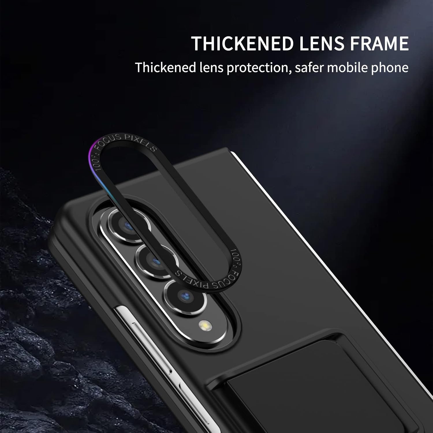 Case for Samsung Galaxy Z Fold 4, [Adjustable Bracket] Shockproof PC Shell with Lens Protection Cell Phone Cover, Black