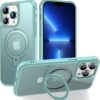Magnetic Compatible with iPhone 14 Case with Stand [Military Grade Drop Tested][Compatible with Magnet] Ring Translucent Slim Hard Back Soft Edge, Rose Red
