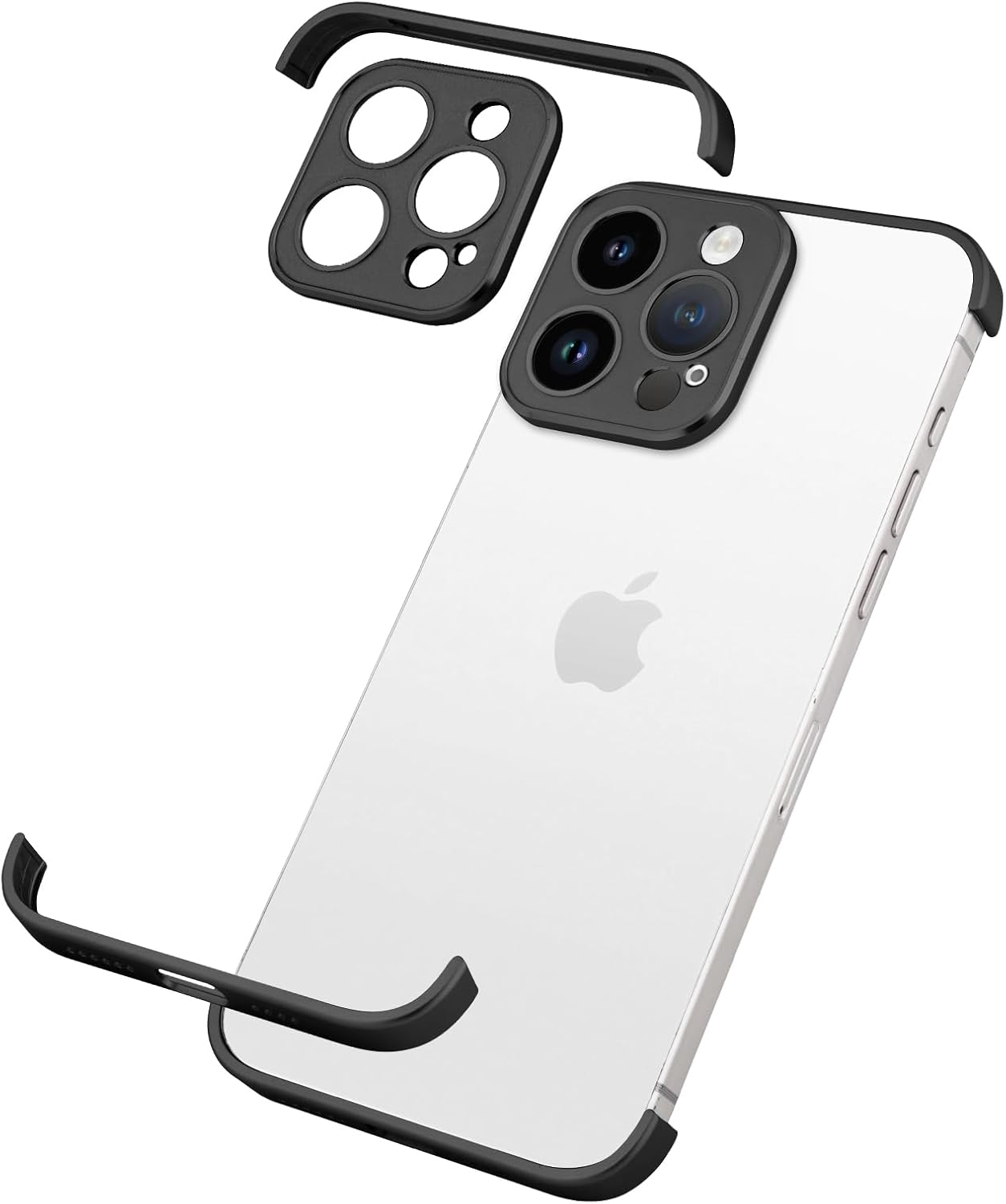 Design for Metal Frameless Phone Case Compatible with iPhone 12 Phone Models with Camera Lens Protector, Metal Shockproof Phone Cover, Minimalist Yet Protective Bumper Shell (Black Metal)