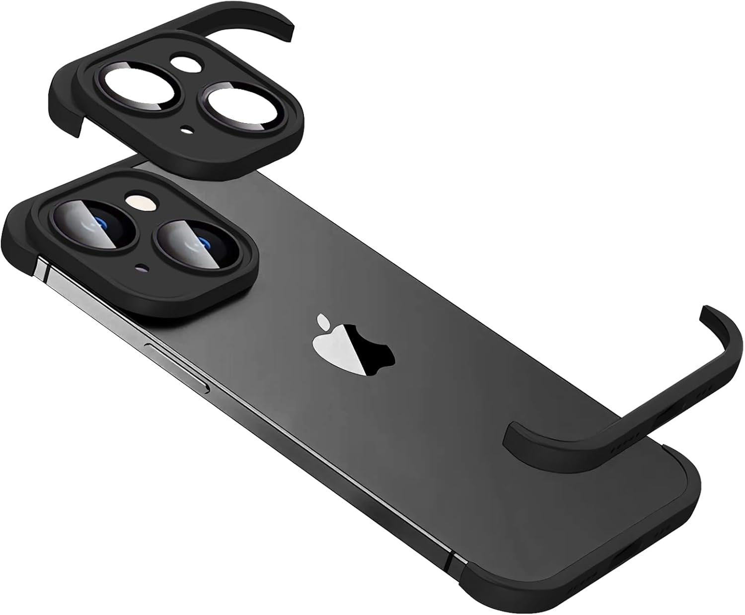 Design for Metal Frameless Phone Case Compatible with iPhone 12 Phone Models with Camera Lens Protector, Metal Shockproof Phone Cover, Minimalist Yet Protective Bumper Shell (Black Metal)