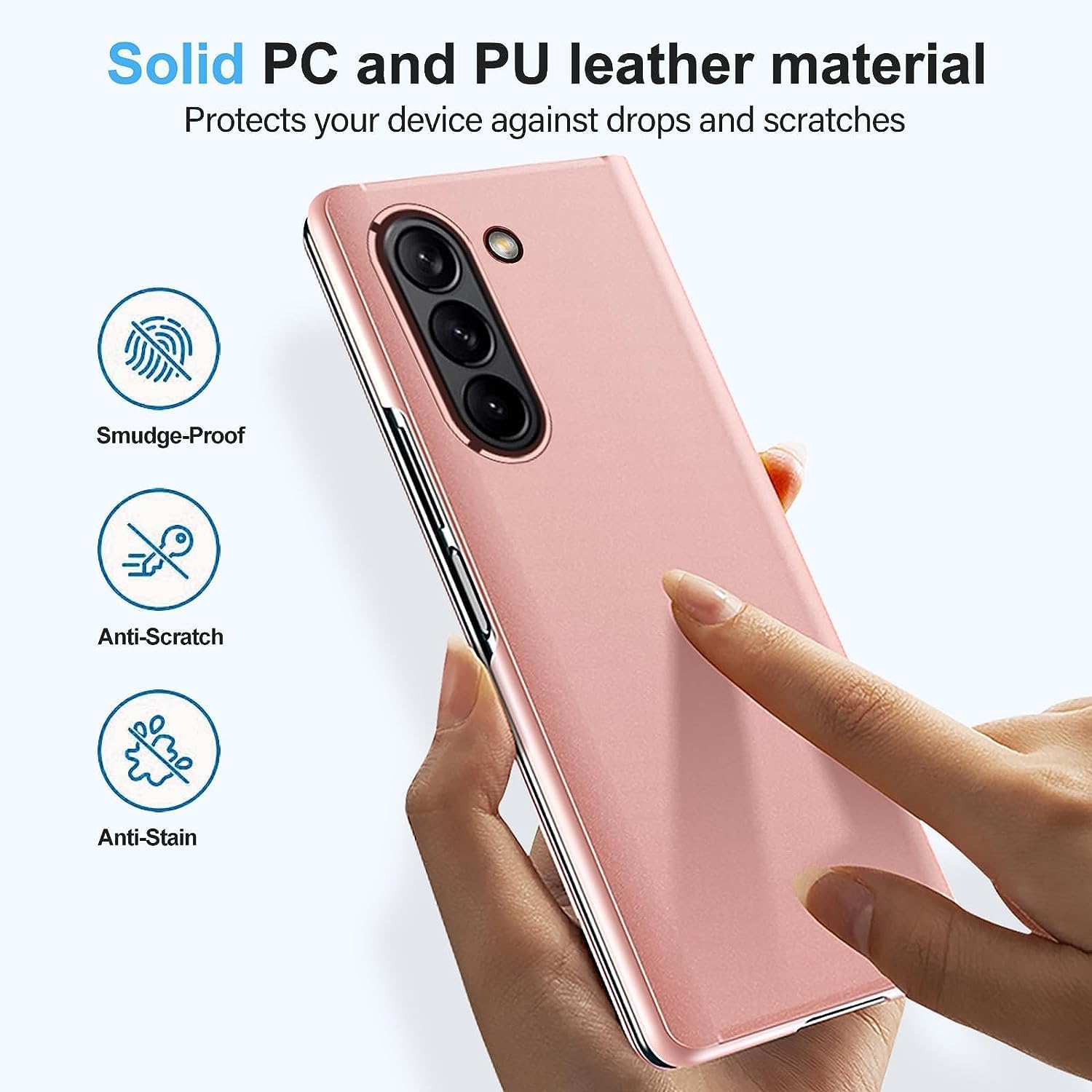 Mirror Case for Samsung Galaxy Z Fold 5 5G Case Clear View Makeup Leather Flip Cover, Galaxy Z Fold 5 5G Phone Case with Kickstand Shockproof Protective Case for Samsung Z Fold 5 5G Shell (Pink)