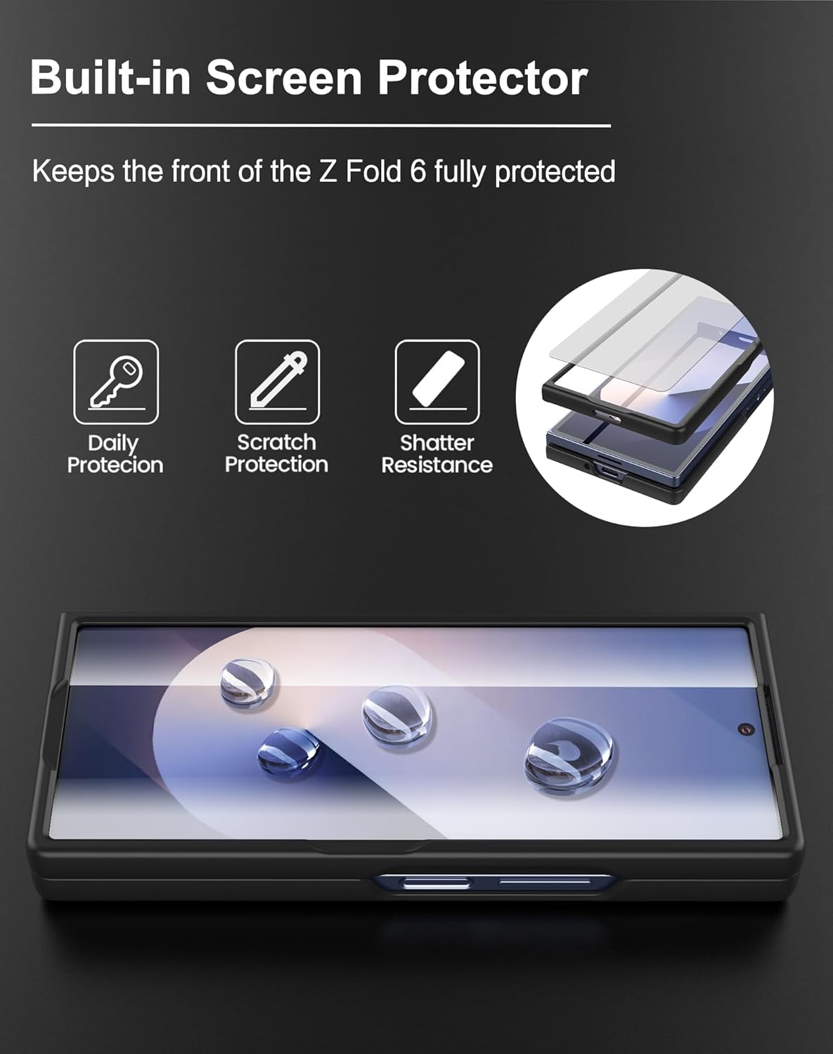 Foluu Case for Samsung Galaxy Z Fold 6, with Front Built-in Screen Protector, PU Leather + Hard PC Shell Ultra Thin Slim Durable Protective Phone Cover for Samsung Galaxy Z Fold6 5G 2024 (Black)