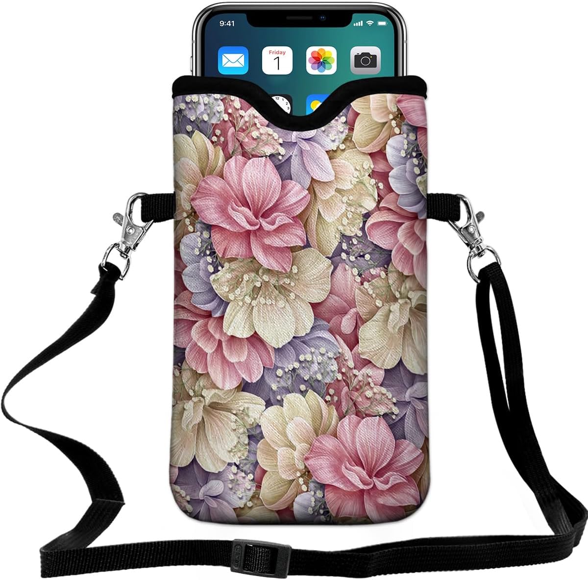 Universal Neoprene Cell Phone Pouch 7.1 X 4 in Mobile Protection Case Bag with Crossbody Strap/Neck Lanyard Beach Starfish Shells