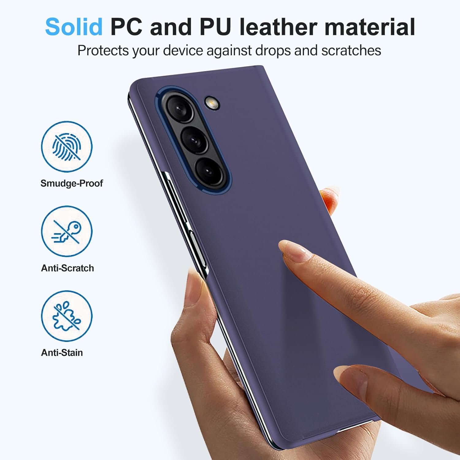 Galaxy Z Fold 6 Cover Cases Compatible with Samsung Z Fold 6 Flip Cell Phone Case Clear View Mirror Flip Cover PU Leather with Kickstand Protective Cover for Samsung Galaxy Z Fold 6 (Purple)