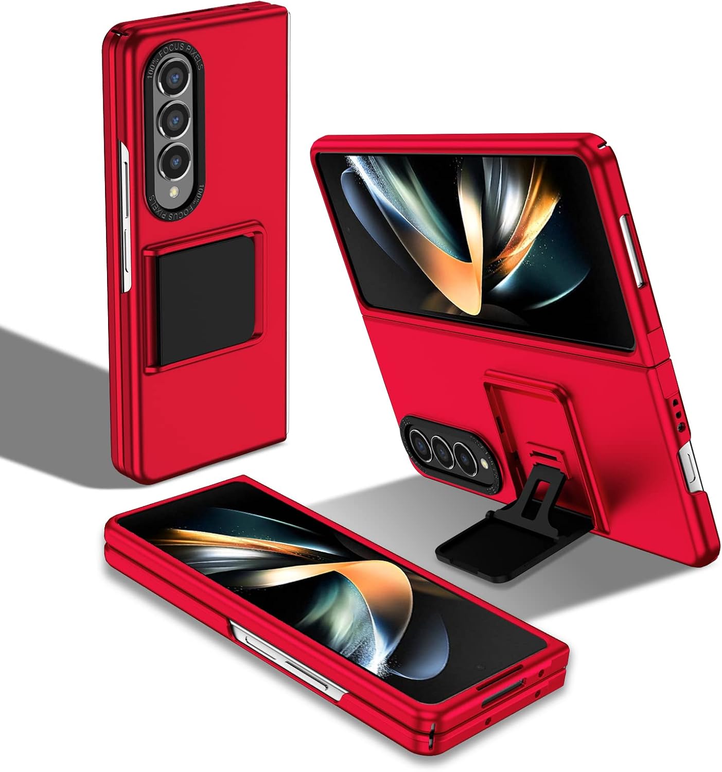 Case for Samsung Galaxy Z Fold 4, [Adjustable Bracket] Shockproof PC Shell with Lens Protection Cell Phone Cover, Black