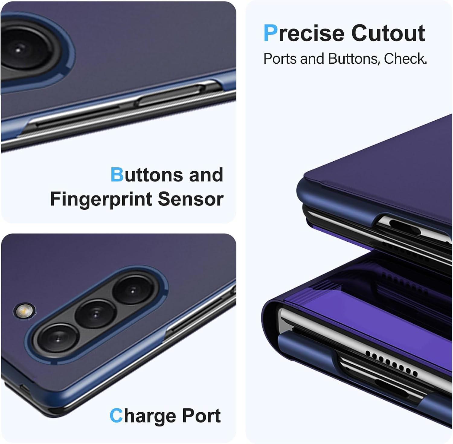 Galaxy Z Fold 6 Cover Cases Compatible with Samsung Z Fold 6 Flip Cell Phone Case Clear View Mirror Flip Cover PU Leather with Kickstand Protective Cover for Samsung Galaxy Z Fold 6 (Purple)