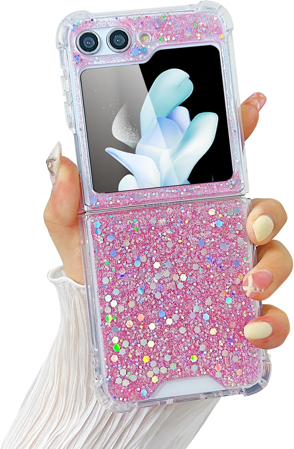 713nPuiJTwL._AC_SL1500 Compatible with Galaxy Flip 6 Case Women Girls Flexible TPU Sequin Sparkle Glitter Shockproof Protective Phone Cover for Galaxy Z Flip 6 (Shell Colorful)