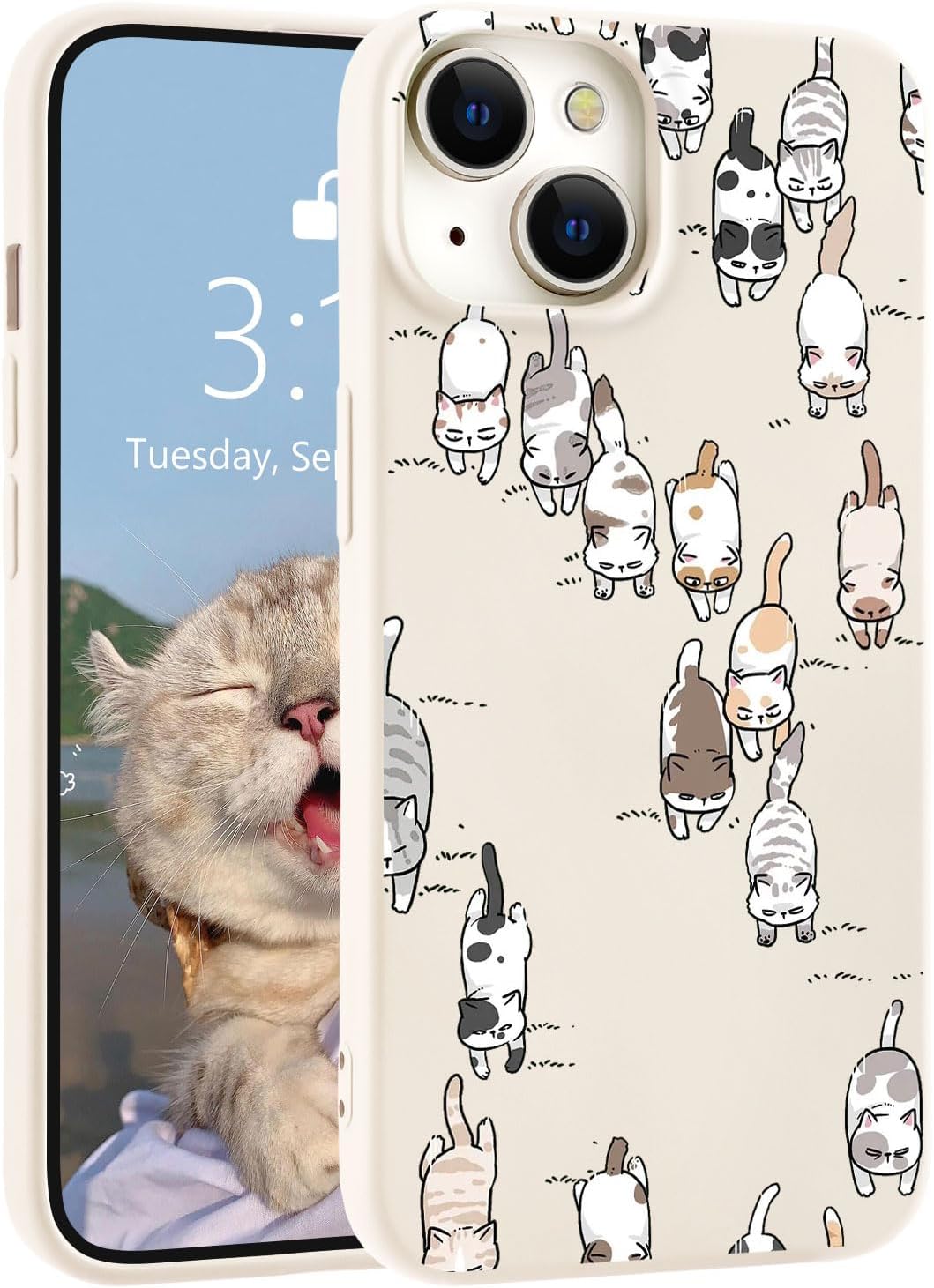 for iPhone 13 Case, Cute Kawaii Panda Pink Liquid Silicone Slim Fit Soft Gel Rubber Protective Phone Cover for Women Girls