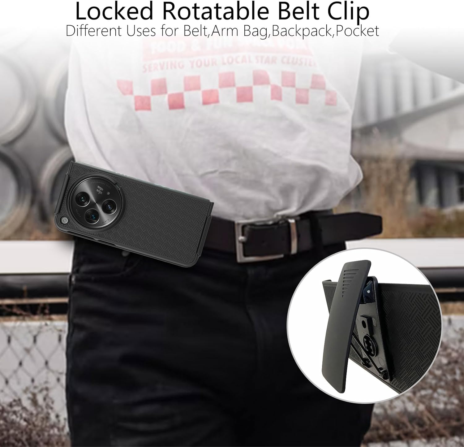 Open Case with Belt Clip, Open Holster Case with Screen Protector, Kickstand Holder, Slim Shell Full Body Shockproof Cell Phone Cover for One Plus 1+ Open-Black