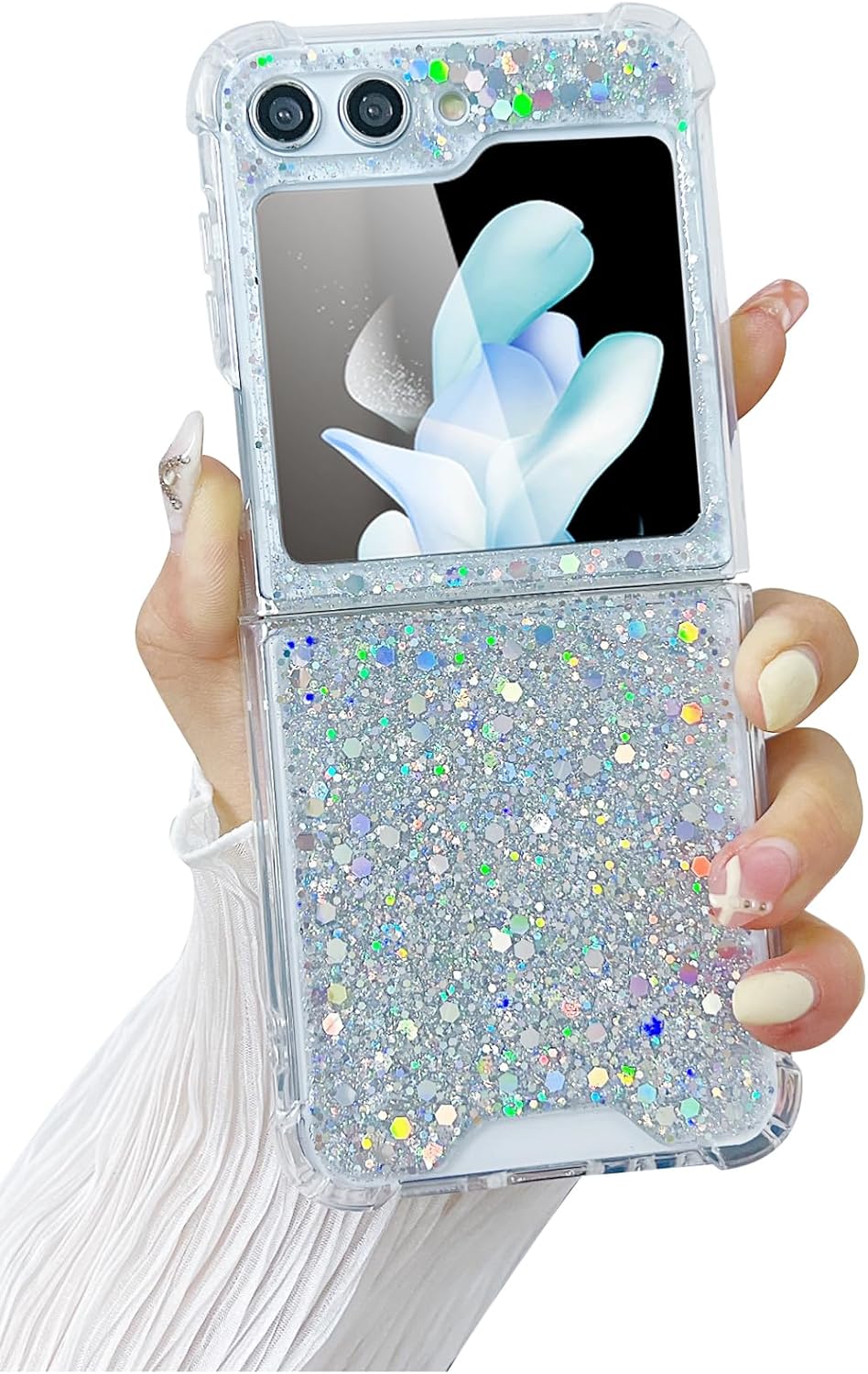 717qxLcL6bL._AC_SL1500 Compatible with Galaxy Flip 6 Case Women Girls Flexible TPU Sequin Sparkle Glitter Shockproof Protective Phone Cover for Galaxy Z Flip 6 (Shell Colorful)