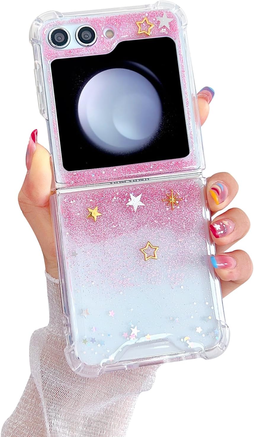 71B732d_9ZL._AC_SL1500 Compatible with Galaxy Flip 6 Case Women Girls Flexible TPU Sequin Sparkle Glitter Shockproof Protective Phone Cover for Galaxy Z Flip 6 (Shell Colorful)