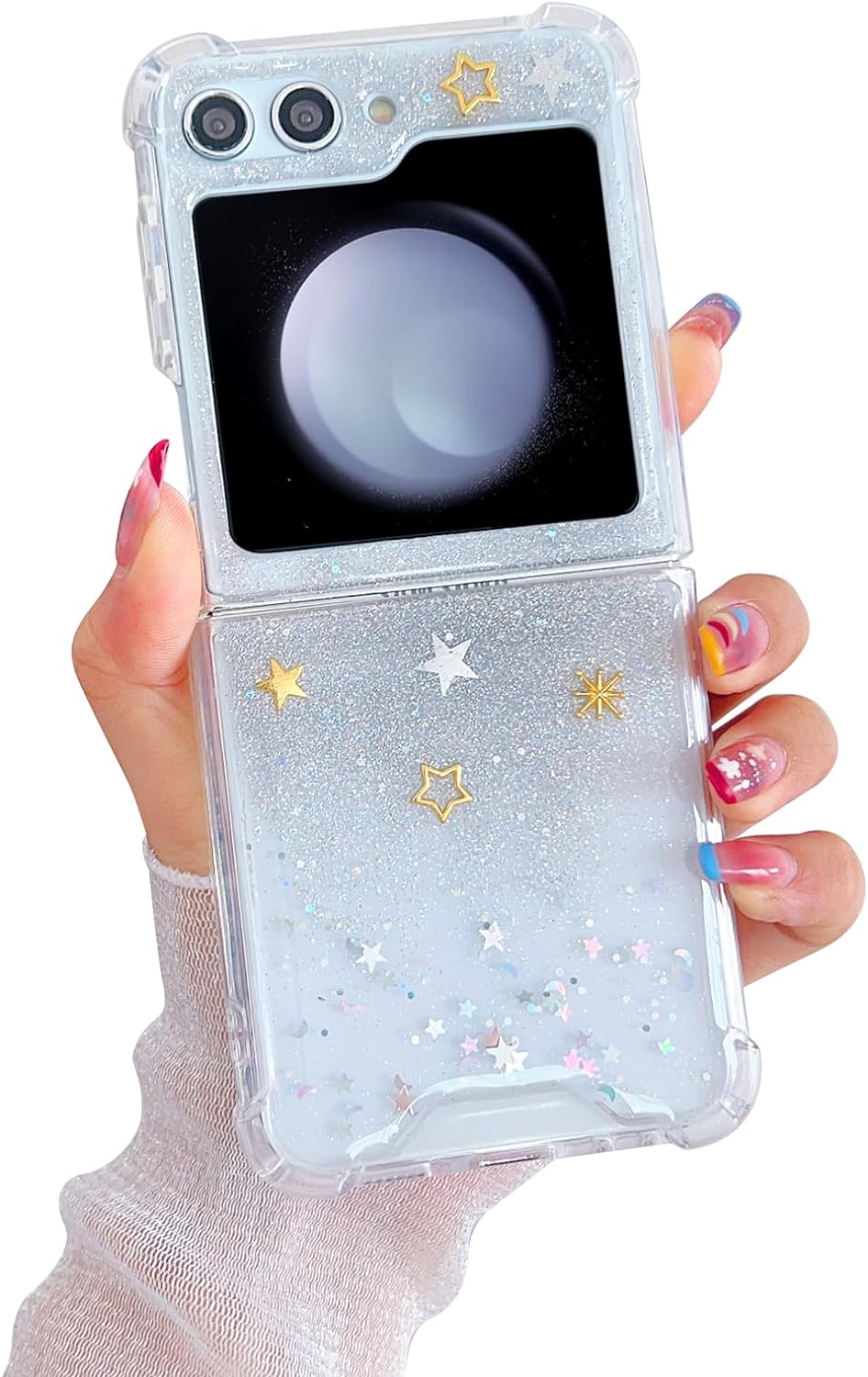71D9iT1fG7L._AC_SL1500 Compatible with Galaxy Flip 6 Case Women Girls Flexible TPU Sequin Sparkle Glitter Shockproof Protective Phone Cover for Galaxy Z Flip 6 (Shell Colorful)