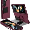 Case for Samsung Galaxy Z Fold 4, [Adjustable Bracket] Shockproof PC Shell with Lens Protection Cell Phone Cover, Black