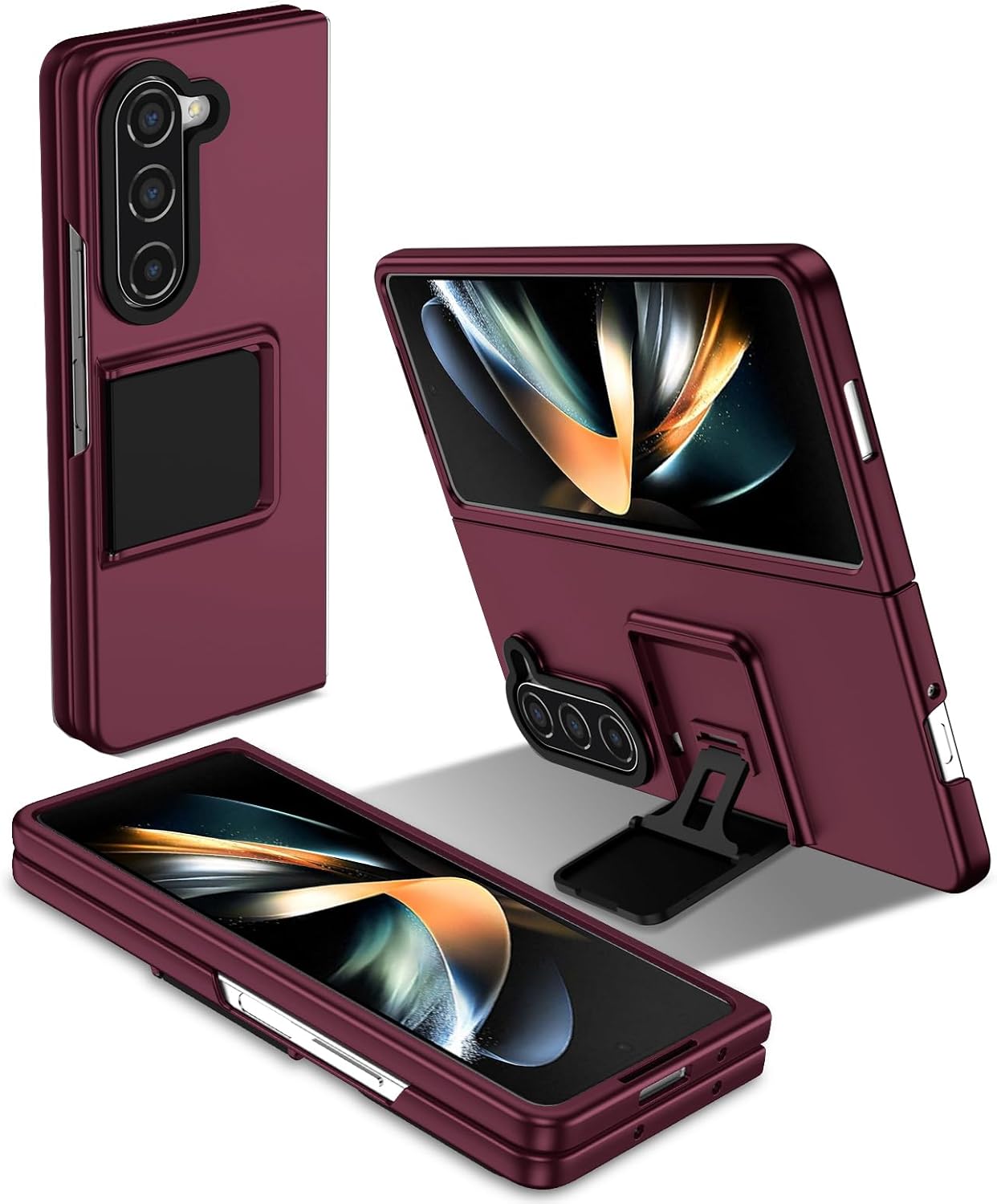 Case for Samsung Galaxy Z Fold 4, [Adjustable Bracket] Shockproof PC Shell with Lens Protection Cell Phone Cover, Black