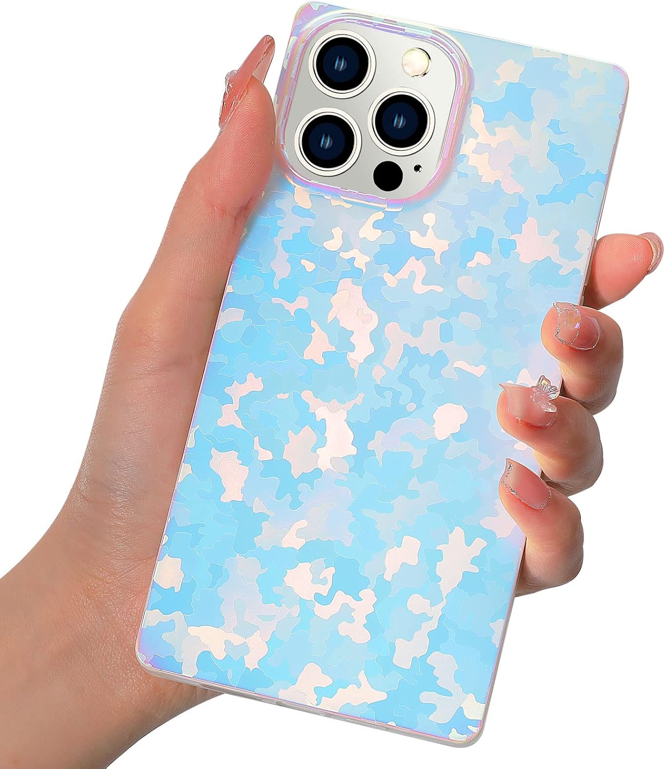 Square Phone Case for iPhone 13 Pro Max,Bling Glitter Colorful Slim Soft TPU Silicone Mobile Case for Women Girls Men Boys Cute Shockproof iPhone Protective Case 6.7 inch (Shell)