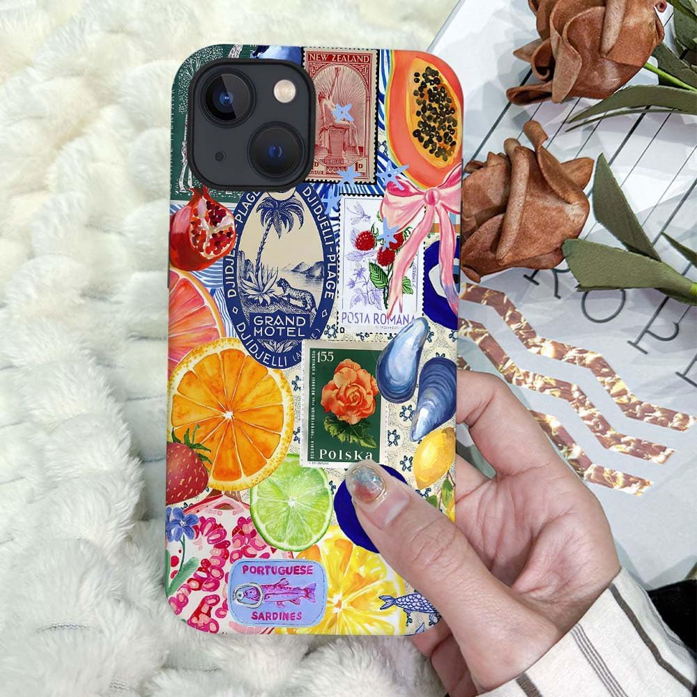 Compatible with for iPhone 14,Fruit Lemon European Summer Collage Phone Case for Girl Women Boy Men,Scratch Resistant Shockproof Cover Case for iPhone 14