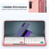 Mirror Case for Samsung Galaxy Z Fold 5 5G Case Clear View Makeup Leather Flip Cover, Galaxy Z Fold 5 5G Phone Case with Kickstand Shockproof Protective Case for Samsung Z Fold 5 5G Shell (Pink)