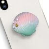 Cute Purple Green Shell Shape Collapsible Expandable Cellphone Stand Multi Functional Mobile Phone Grip & Kicktand
