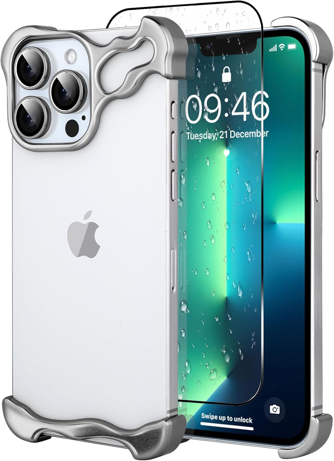 Metal Frameles Phone Case Compatible with iPhone 13 Pro Phone Case, Minimalist Protective, Shock Absorption, Aerospace Grade Aluminum Frameles Shells Screen Protective (Metal Gold)