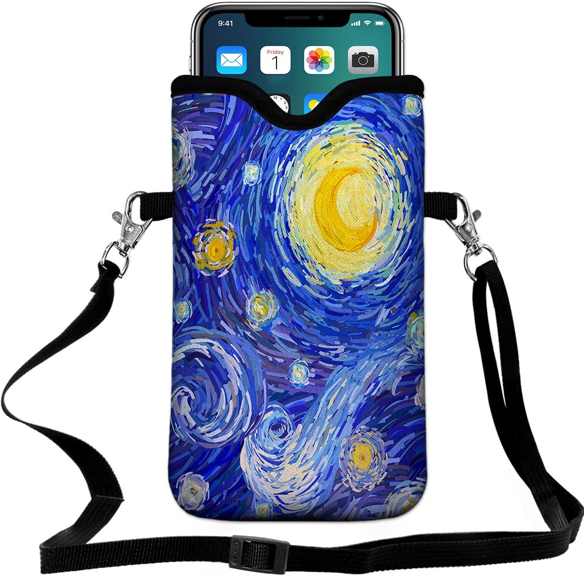 Universal Neoprene Cell Phone Pouch 7.1 X 4 in Mobile Protection Case Bag with Crossbody Strap/Neck Lanyard Beach Starfish Shells