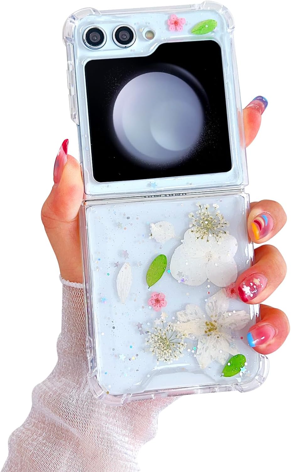 71O744Xm9FL._AC_SL1500 Compatible with Galaxy Flip 6 Case Women Girls Flexible TPU Sequin Sparkle Glitter Shockproof Protective Phone Cover for Galaxy Z Flip 6 (Shell Colorful)