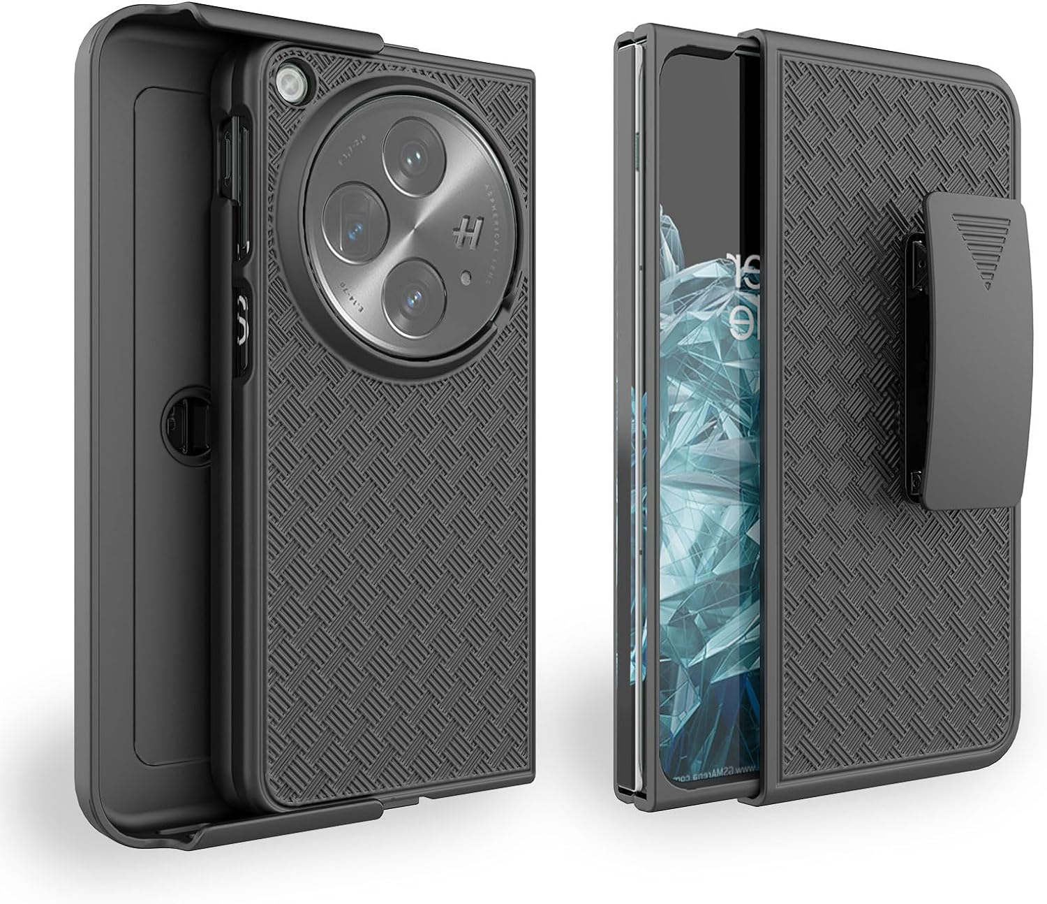 Open Case with Belt Clip, Open Holster Case with Screen Protector, Kickstand Holder, Slim Shell Full Body Shockproof Cell Phone Cover for One Plus 1+ Open-Black