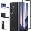 Foluu Case for Samsung Galaxy Z Fold 6, with Front Built-in Screen Protector, PU Leather + Hard PC Shell Ultra Thin Slim Durable Protective Phone Cover for Samsung Galaxy Z Fold6 5G 2024 (Black)
