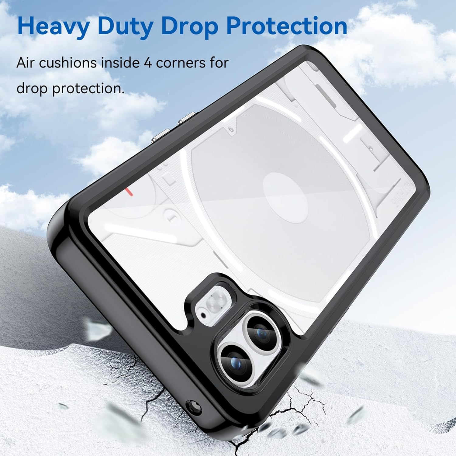 for Phone 2 Case,with Tempered Glass Film,Transparent Acrylic Back Shell Colored TPU,Shockproof Bumper,Protective Phone Cover for Phone 2,Black