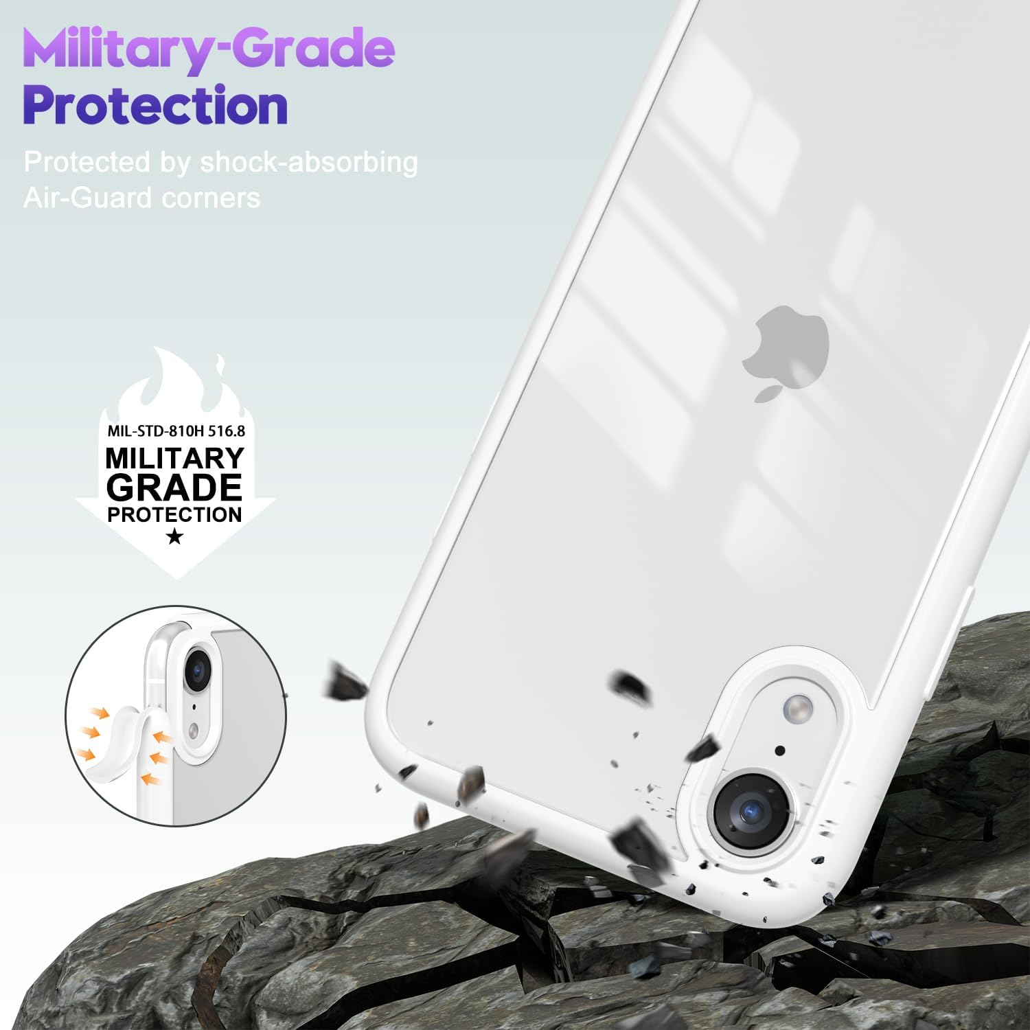 Thin Slim Clear case for iPhone XR, Transparent Hybrid Hard Shell Plastic & Soft Silicone Rubber Bumper, Non-Yellow Acrylic Protective Lightweight Cover for Women, White