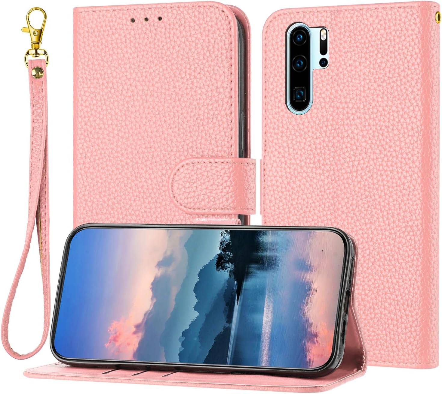 Cell Phone Case Wallet Wallet Case Compatible withP30 Pro Compatible with Women and Men,Flip Leather Cover with Card Holder, Shockproof TPU Inner Shell Phone Cover & Kickstand(Light Blue)