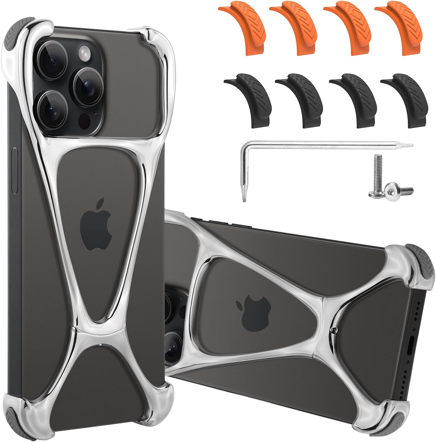 Phone Case Compatible with iPhone 15 Pro Frameless Minimalist Protective Shock Absorption Aerospace Grade Aluminum Shells + Four Corners for Collision Avoidance Elastomer Inlays