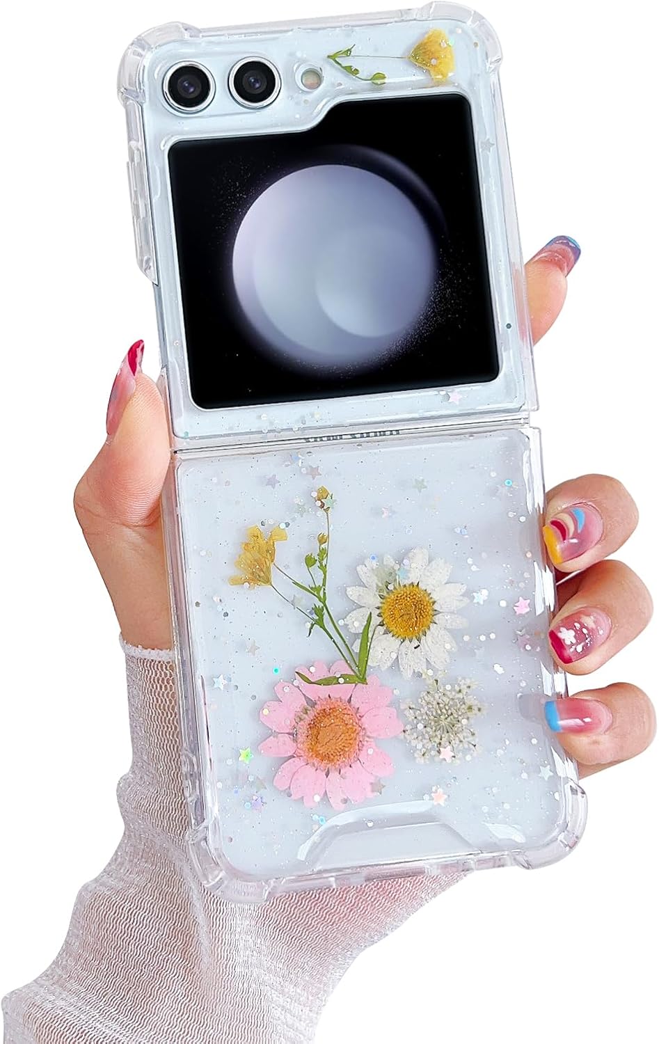 71bMICGhueL._AC_SL1500 Compatible with Galaxy Flip 6 Case Women Girls Flexible TPU Sequin Sparkle Glitter Shockproof Protective Phone Cover for Galaxy Z Flip 6 (Shell Colorful)