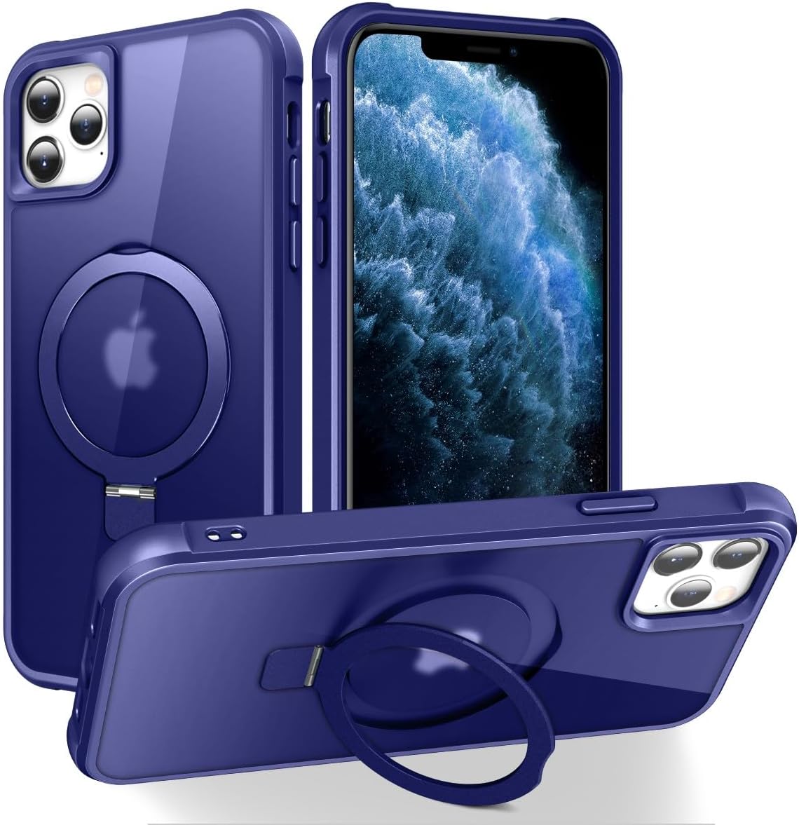 Magnetic Compatible with iPhone 14 Case with Stand [Military Grade Drop Tested][Compatible with Magnet] Ring Translucent Slim Hard Back Soft Edge, Rose Red