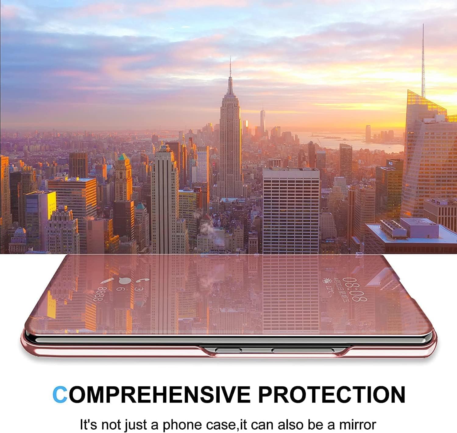 Mirror Case for Samsung Galaxy Z Fold 5 5G Case Clear View Makeup Leather Flip Cover, Galaxy Z Fold 5 5G Phone Case with Kickstand Shockproof Protective Case for Samsung Z Fold 5 5G Shell (Pink)