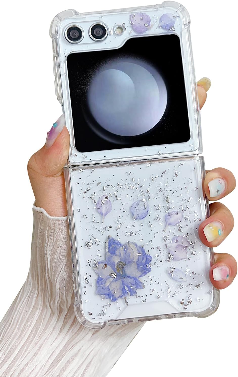 71fILIyrWDL._AC_SL1500 Compatible with Galaxy Flip 6 Case Women Girls Flexible TPU Sequin Sparkle Glitter Shockproof Protective Phone Cover for Galaxy Z Flip 6 (Shell Colorful)