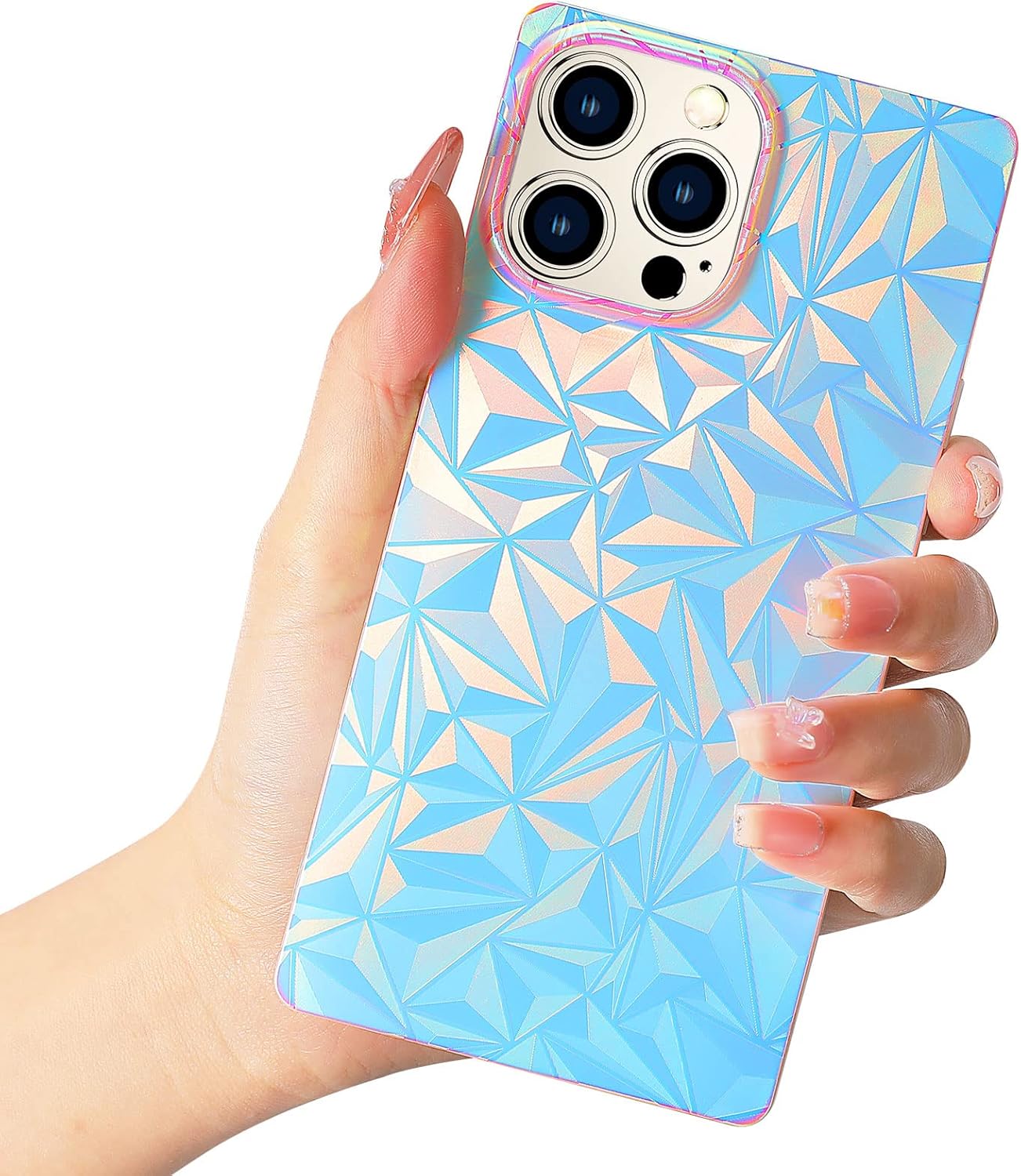 Square Phone Case for iPhone 13 Pro Max,Bling Glitter Colorful Slim Soft TPU Silicone Mobile Case for Women Girls Men Boys Cute Shockproof iPhone Protective Case 6.7 inch (Shell)