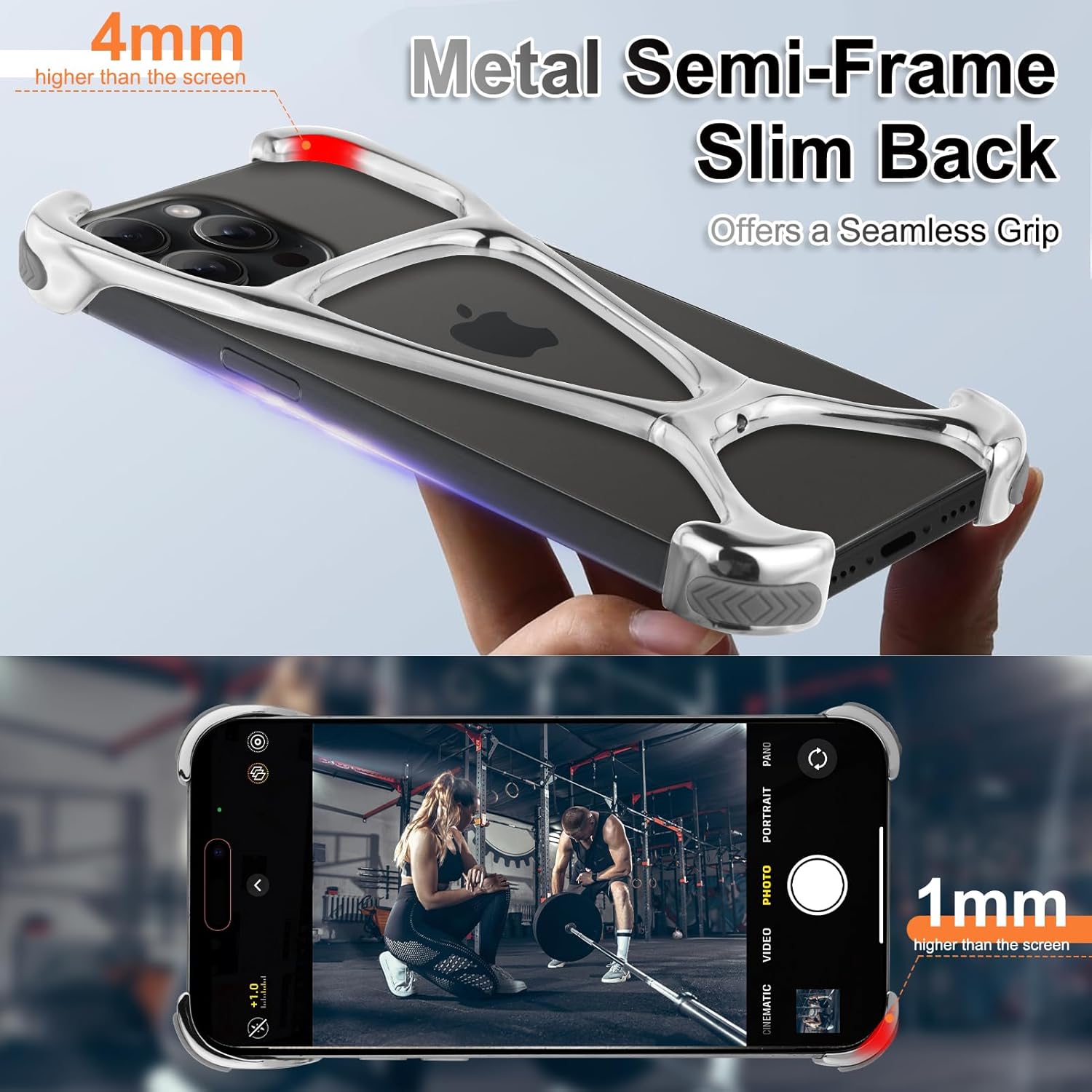 Phone Case Compatible with iPhone 15 Pro Frameless Minimalist Protective Shock Absorption Aerospace Grade Aluminum Shells + Four Corners for Collision Avoidance Elastomer Inlays