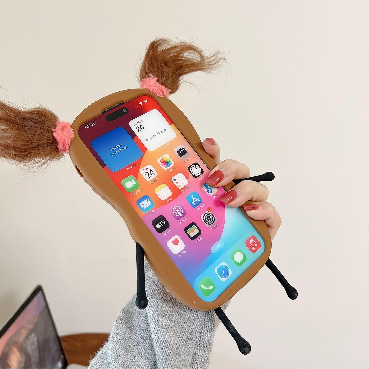 iPhone13 14 15Pro Super Thick Soft Silicone Shell,Ugly Three-Dimensional Big Eyes Sausage Mouth 3D Cartoon Interesting Interesting Cute Fashion Girl Phone Case Multicolor