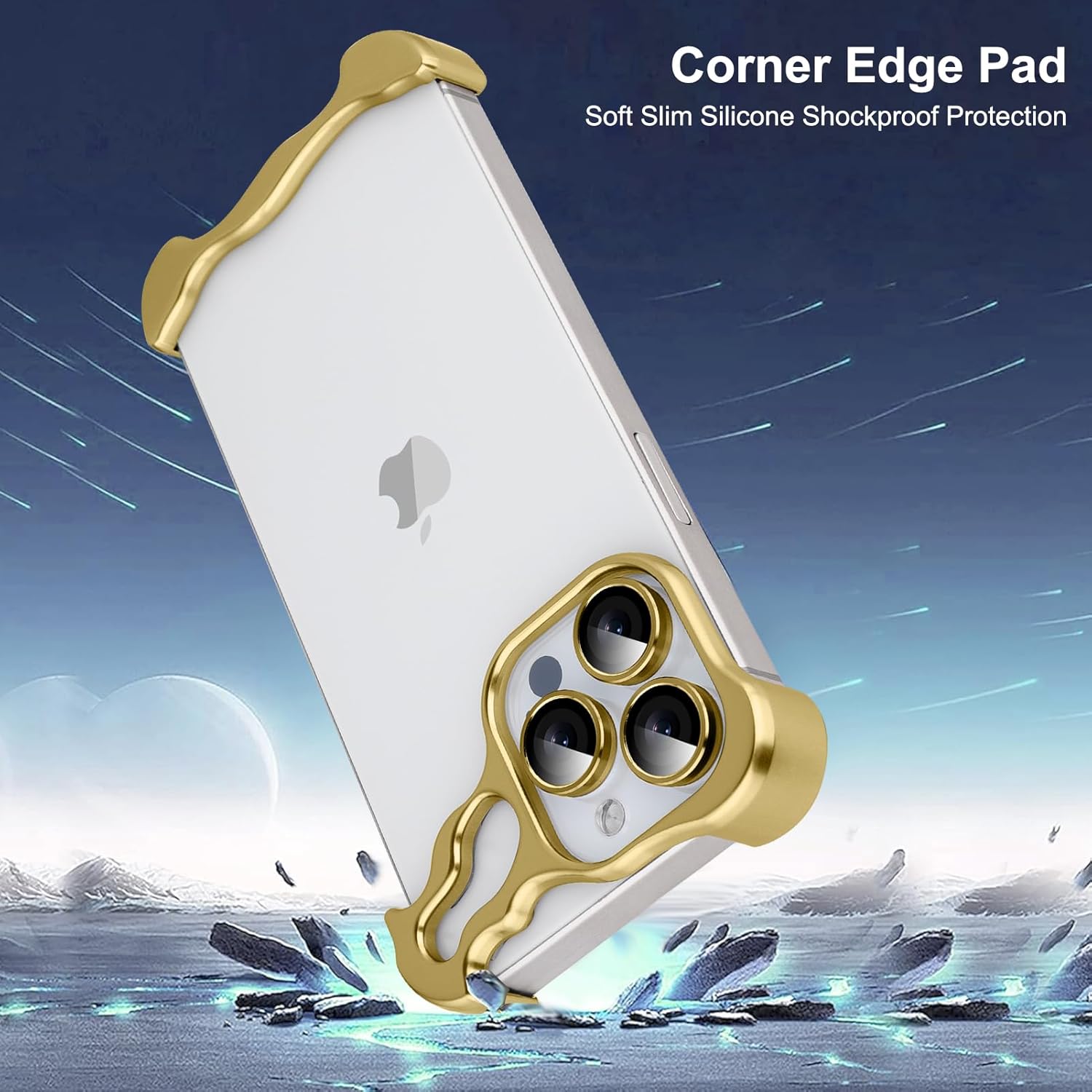 Metal Frameles Phone Case Compatible with iPhone 13 Pro Phone Case, Minimalist Protective, Shock Absorption, Aerospace Grade Aluminum Frameles Shells Screen Protective (Metal Gold)