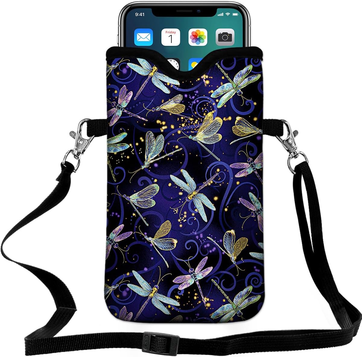 Universal Neoprene Cell Phone Pouch 7.1 X 4 in Mobile Protection Case Bag with Crossbody Strap/Neck Lanyard Beach Starfish Shells