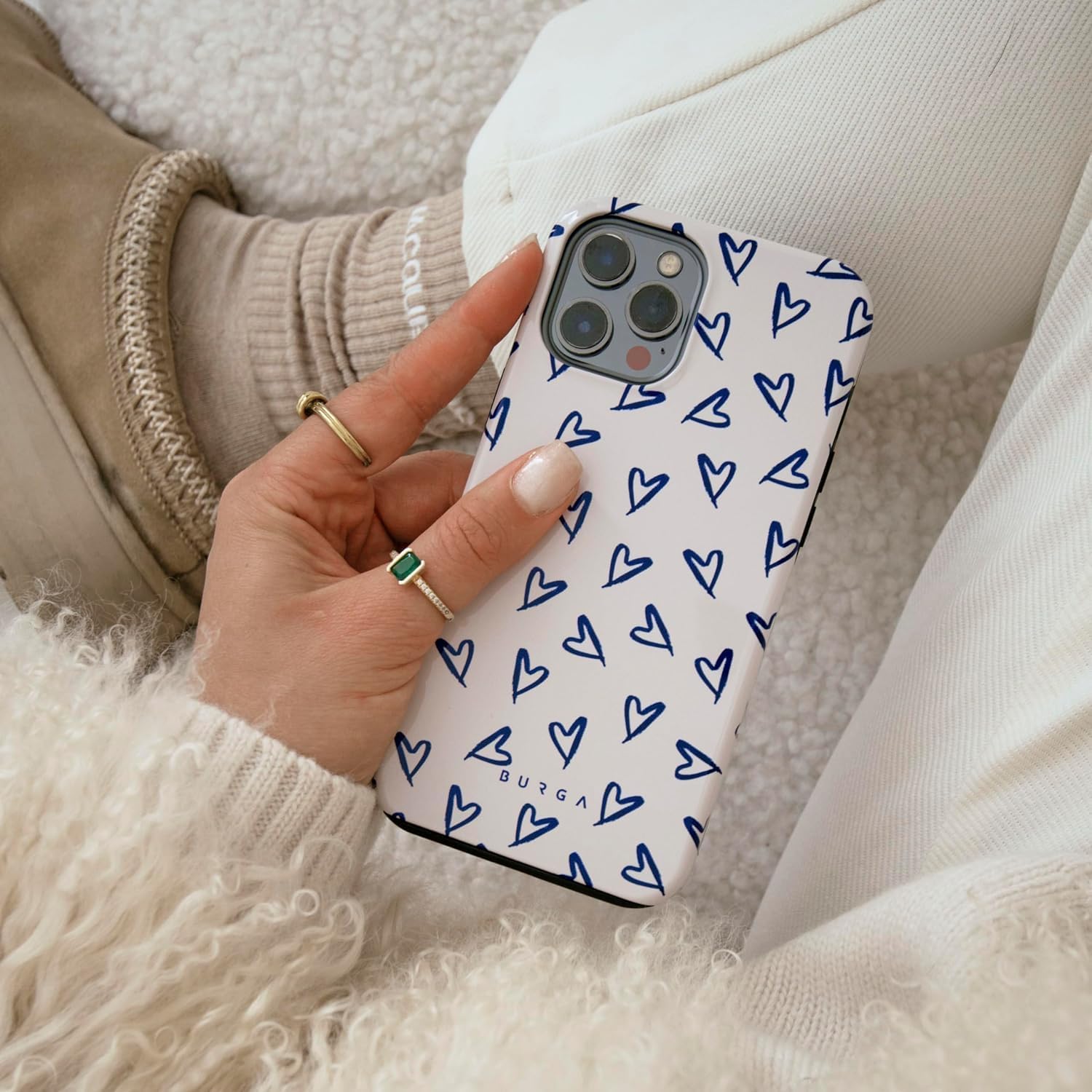 Phone Case Compatible with iPhone 14 Plus - Hybrid 2-Layer Hard Shell + Silicone Protective Case - Blue Hearts Love Kiss Amor - Scratch-Resistant Shockproof Cover
