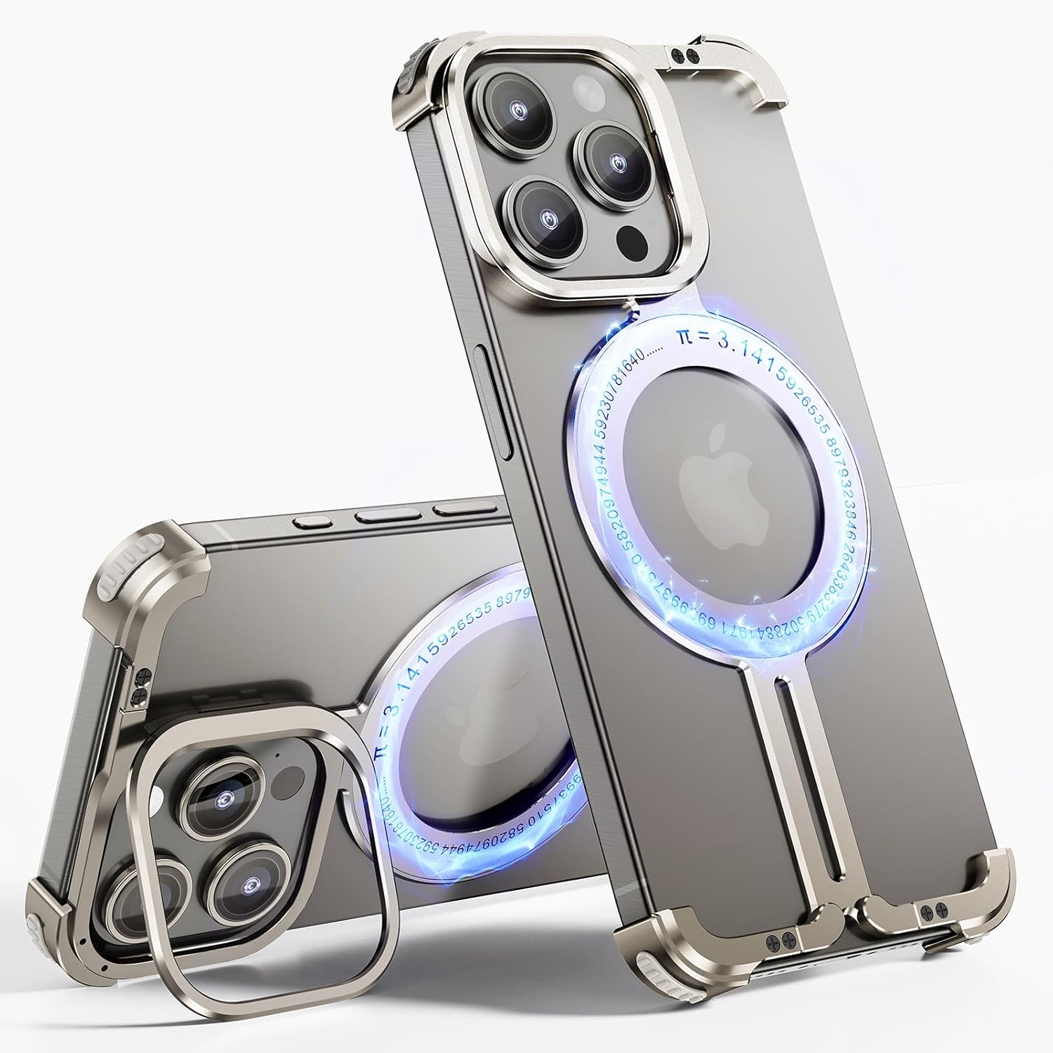Innovatemee Magnetic Phone Case for iPhone 15 Pro Max with Metal Camera Stand, Compatible with MagSafe, Slim Shockproof Bumper Case Sleek Minimalist Frameless Aluminum Shells, Black