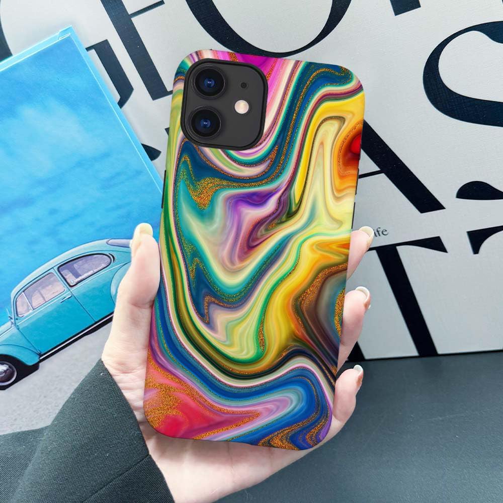 Case Compatible with iPhone 11,Colorful Marble 2 in 1 Phone Case for Women Men,Soft TPU and PC Hard Shell Mixed Two-Layer Protective Phone Case for 11 6.1 Inch