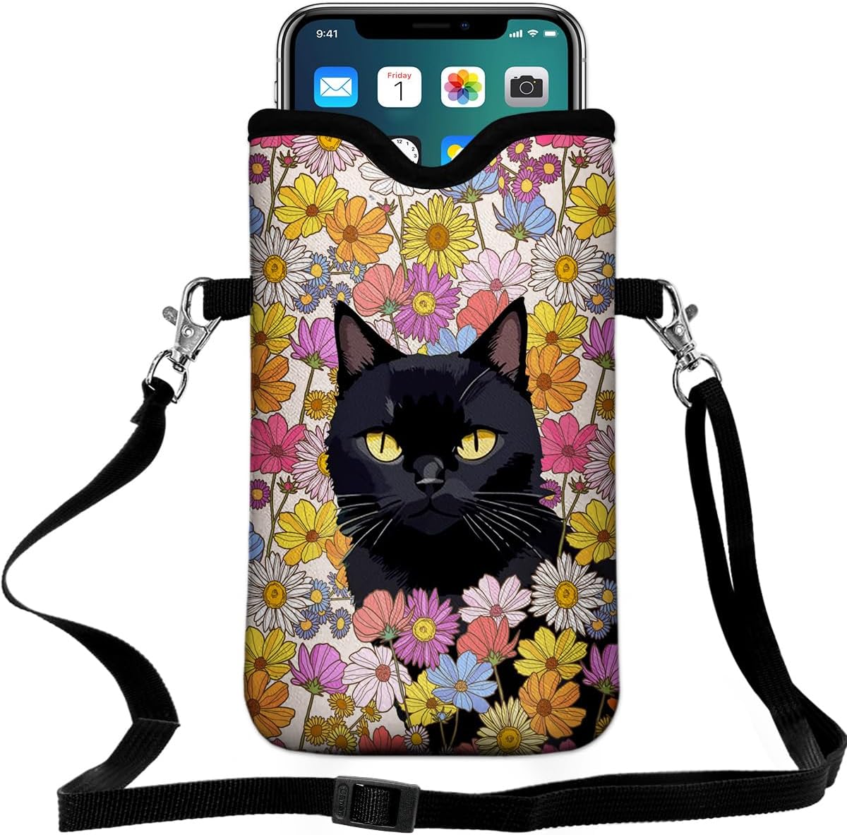 Universal Neoprene Cell Phone Pouch 7.1 X 4 in Mobile Protection Case Bag with Crossbody Strap/Neck Lanyard Beach Starfish Shells