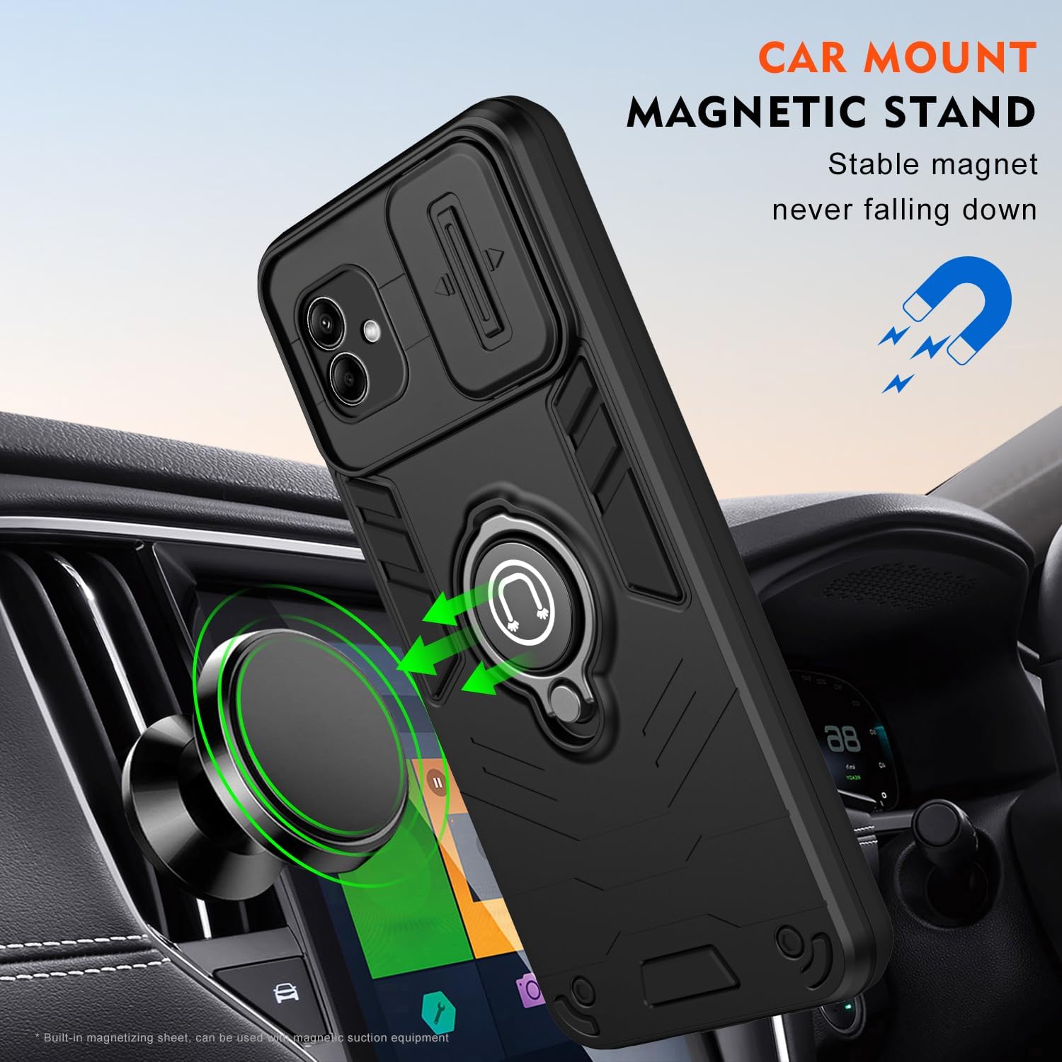 Compatible with 11 F 5G / F25 Pro 5G Bracket Shell,Camera Lens Protection Kickstand Car Mount 2 in 1 Anti-Fall Phone Case Cover Black