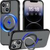 Magnetic for iPhone 13 case/iPhone 14 Case 【Compatible with Magsafe】 with 360°Rotatable Invisible Ring Stand【Military Grade Shockproof】 Matte Back Soft Edge Phone Cover 6.1", Black